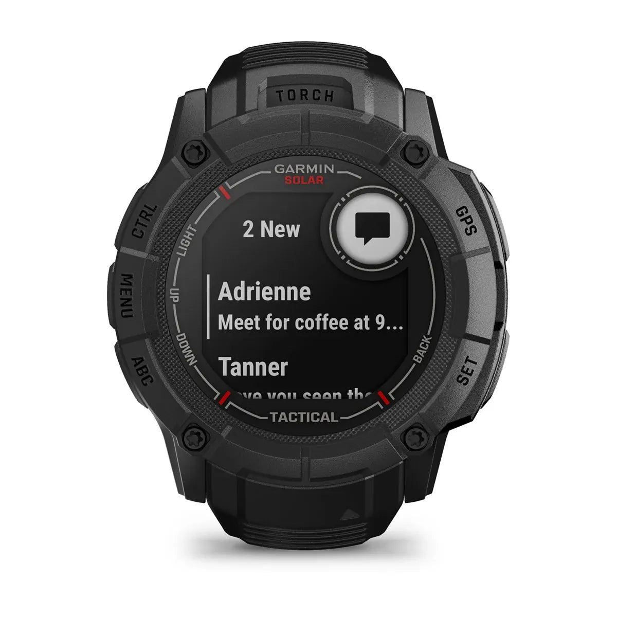 Garmin Instinct 2X Solar Tactical Black – top view of bezel and strap