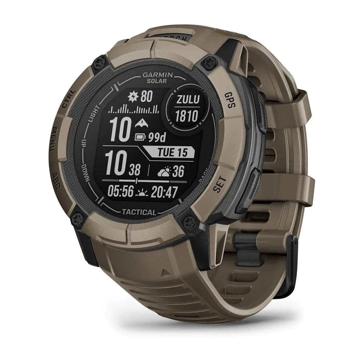 Garmin Instinct 2X Solar Tactical Coyote Tan – rear sensor close‑up