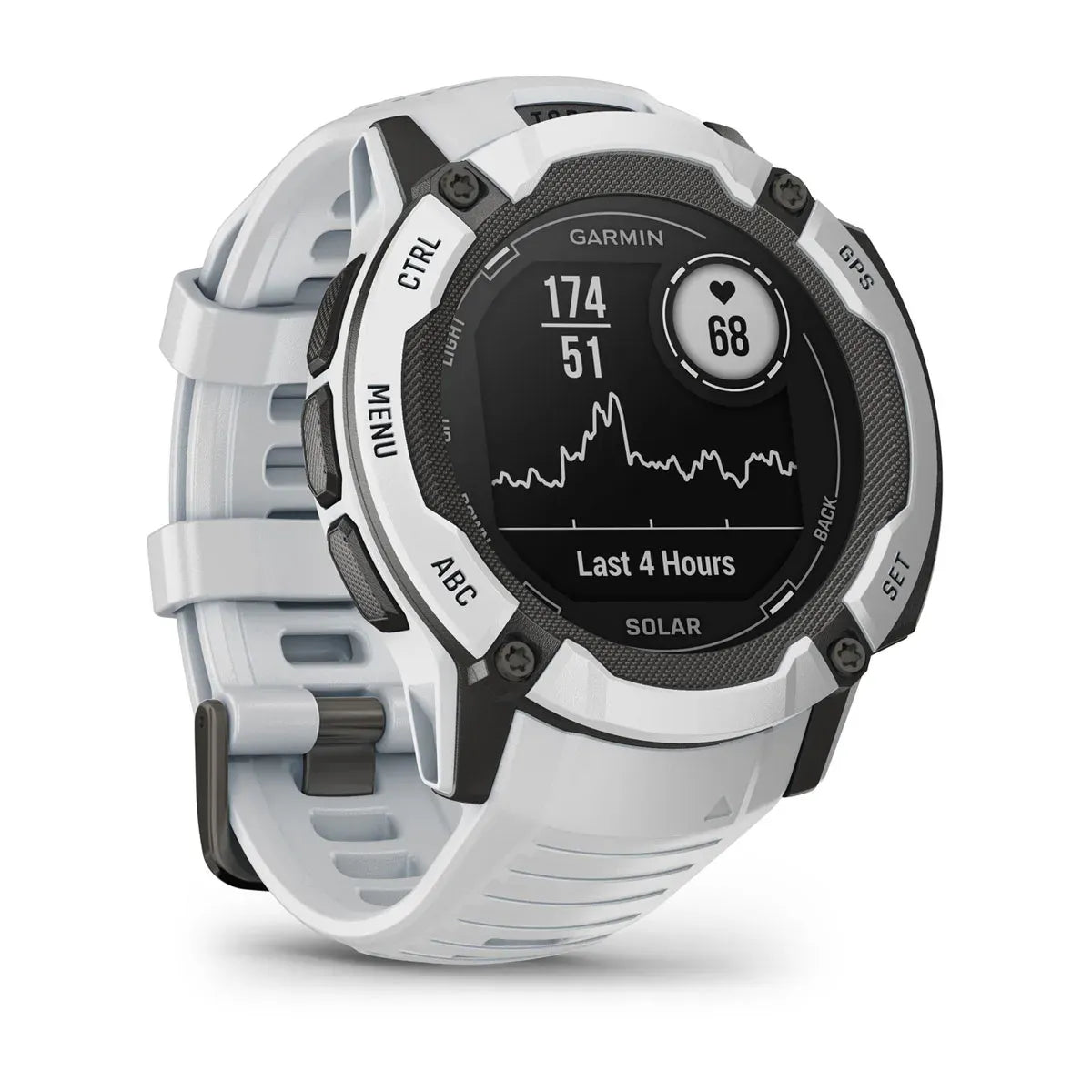 Garmin Instinct 2X Solar Whitestone – front hero view with solar bezel