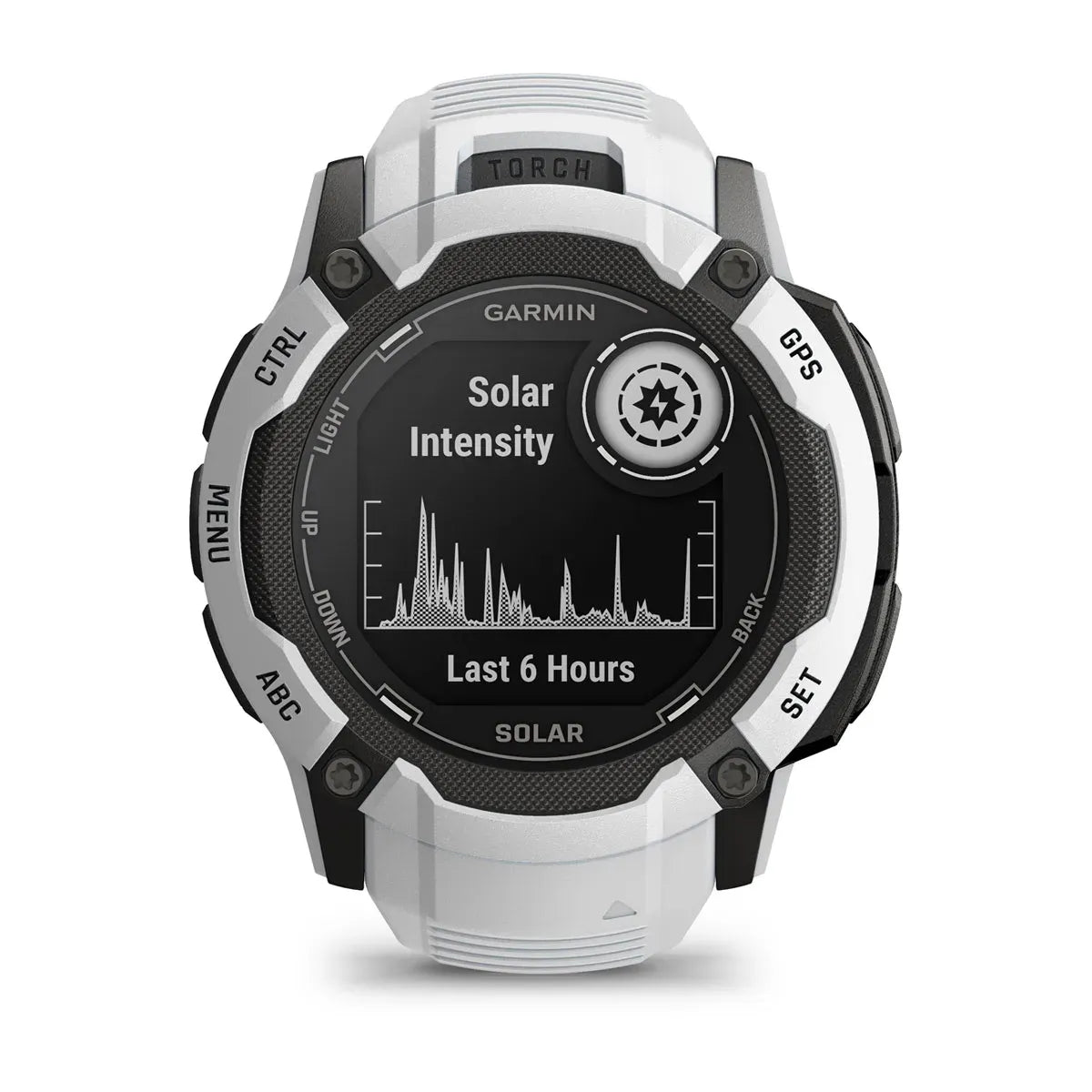 Garmin Instinct 2X Solar Whitestone – flat lay of full watch