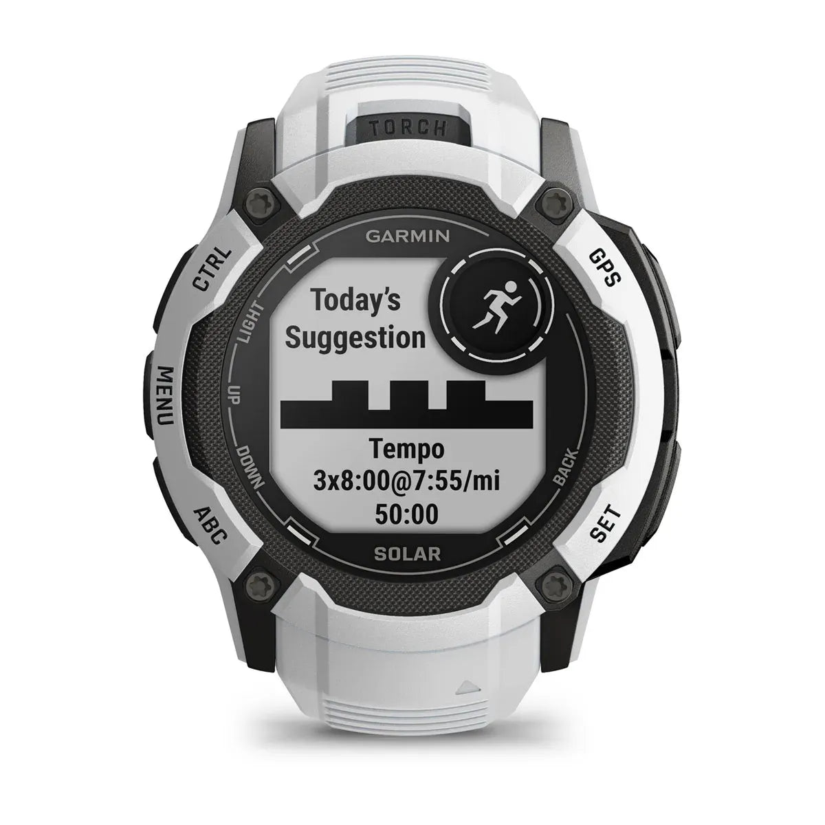 Garmin Instinct 2X Solar Whitestone – top view of watch and band