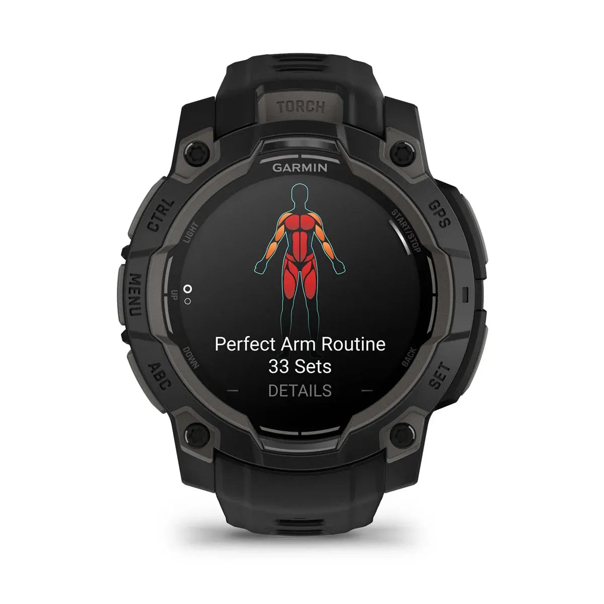 Garmin Instinct 3 AMOLED Black 45 mm – marketing hero on dark background