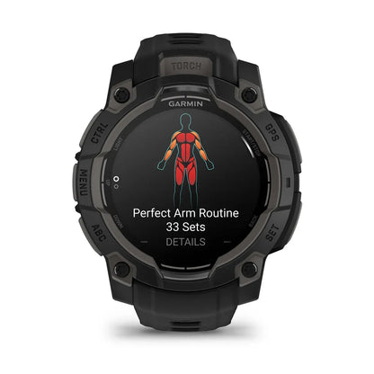 Garmin Instinct 3 AMOLED Black 45 mm – marketing hero on dark background