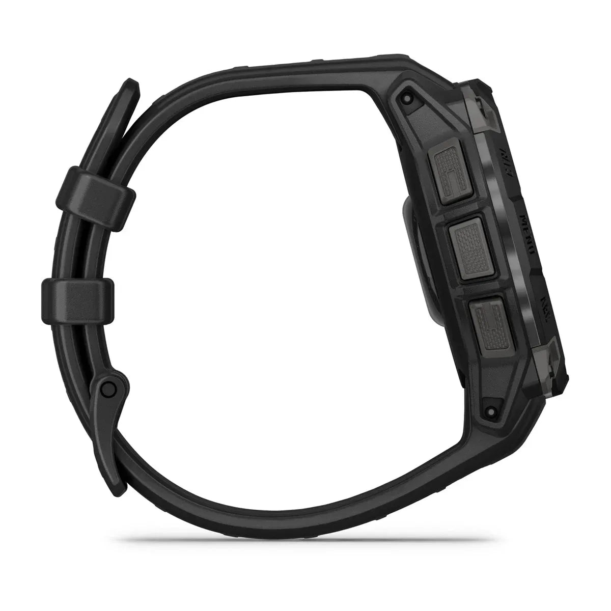 Garmin Instinct 3 AMOLED Black 45 mm – buckle and strap end close‑up