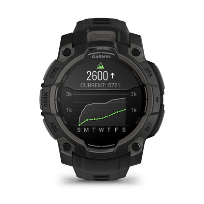 Garmin Instinct 3 AMOLED Black 45 mm – strap texture and buckle close‑up