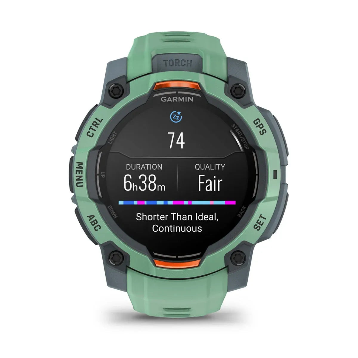 Garmin Instinct 3 AMOLED Neo Tropic 45 mm – top view of bezel and lugs