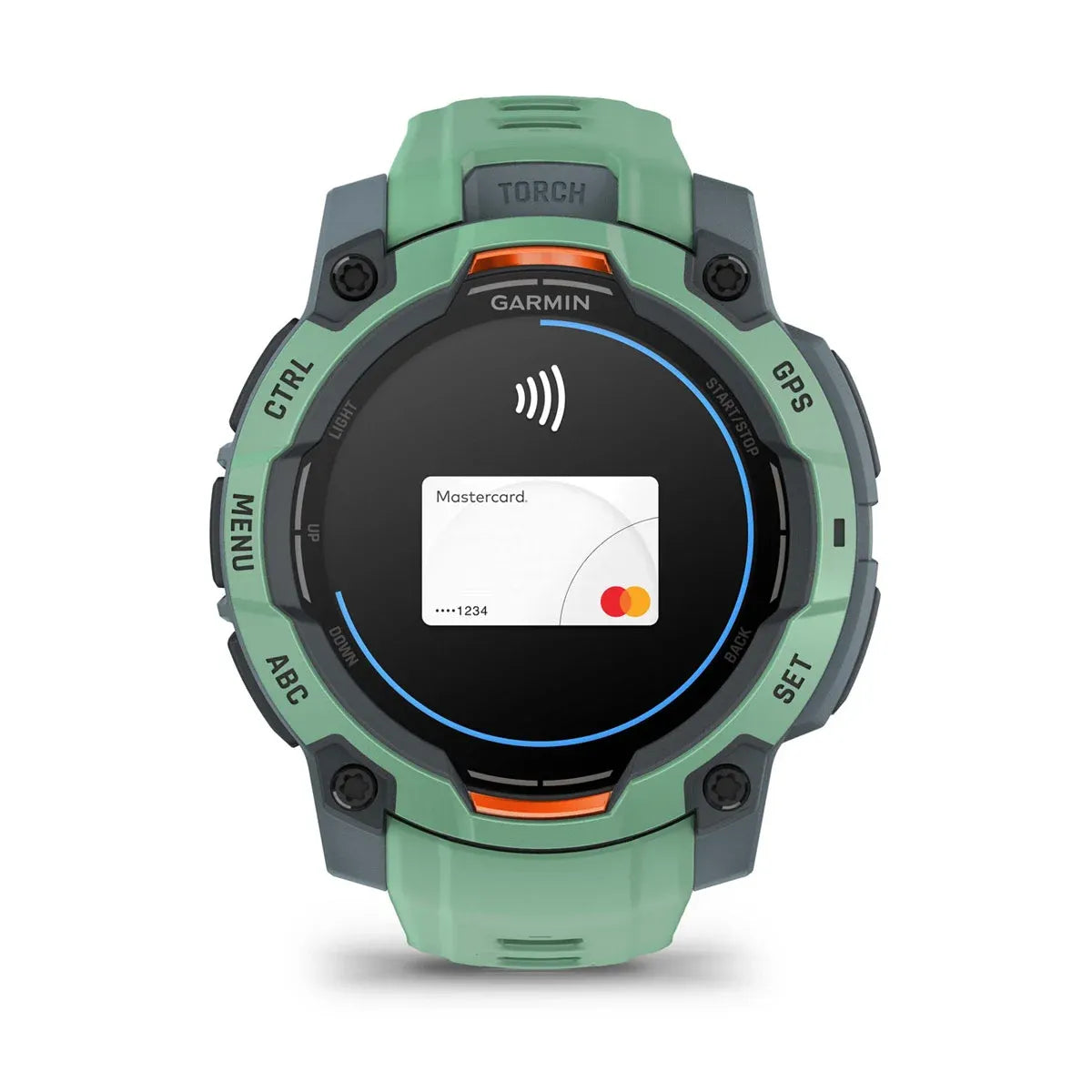 Garmin Instinct 3 AMOLED Neo Tropic 45 mm – top‑down bezel and lugs view