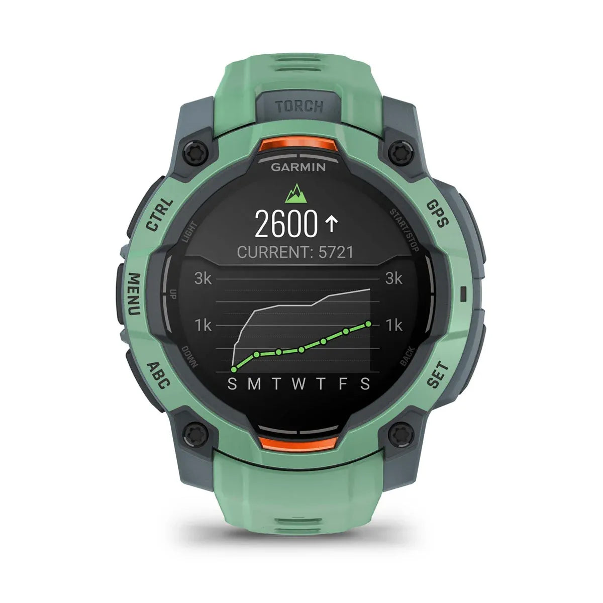 Garmin Instinct 3 AMOLED Neo Tropic 45 mm – side profile of case and buttons