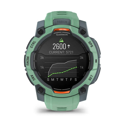 Garmin Instinct 3 AMOLED Neo Tropic 45 mm – side profile of case and buttons