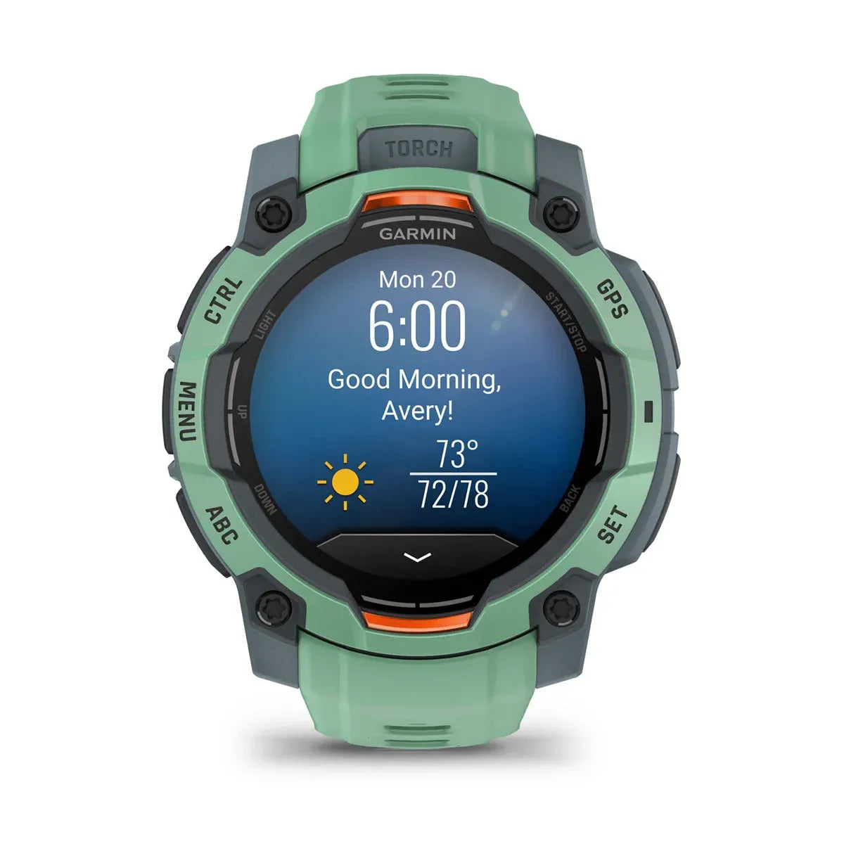 Garmin Instinct 3 AMOLED Neo Tropic 45 mm – lifestyle/on‑wrist action shot