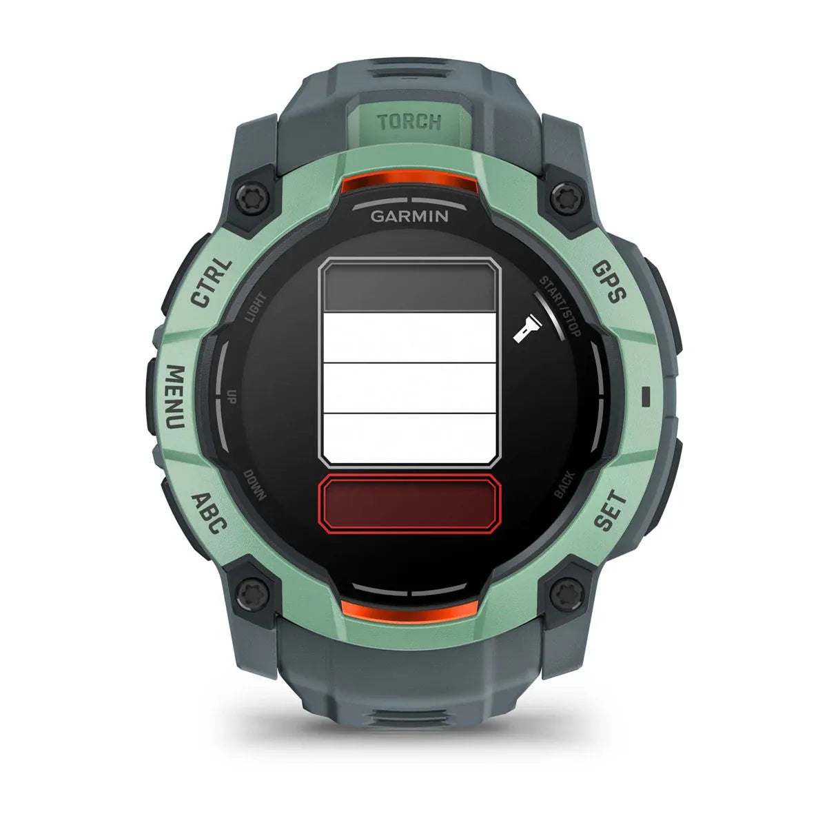 Garmin Instinct 3 AMOLED Neo Tropic Twilight Band 50 mm – top‑down bezel view (view 13)