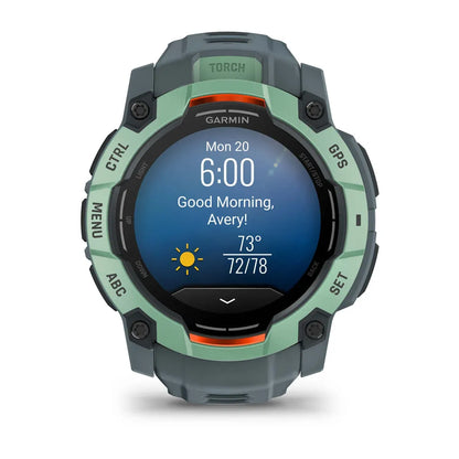Garmin Instinct 3 AMOLED Neo Tropic Twilight Band 50 mm – angled hero view (view 3)