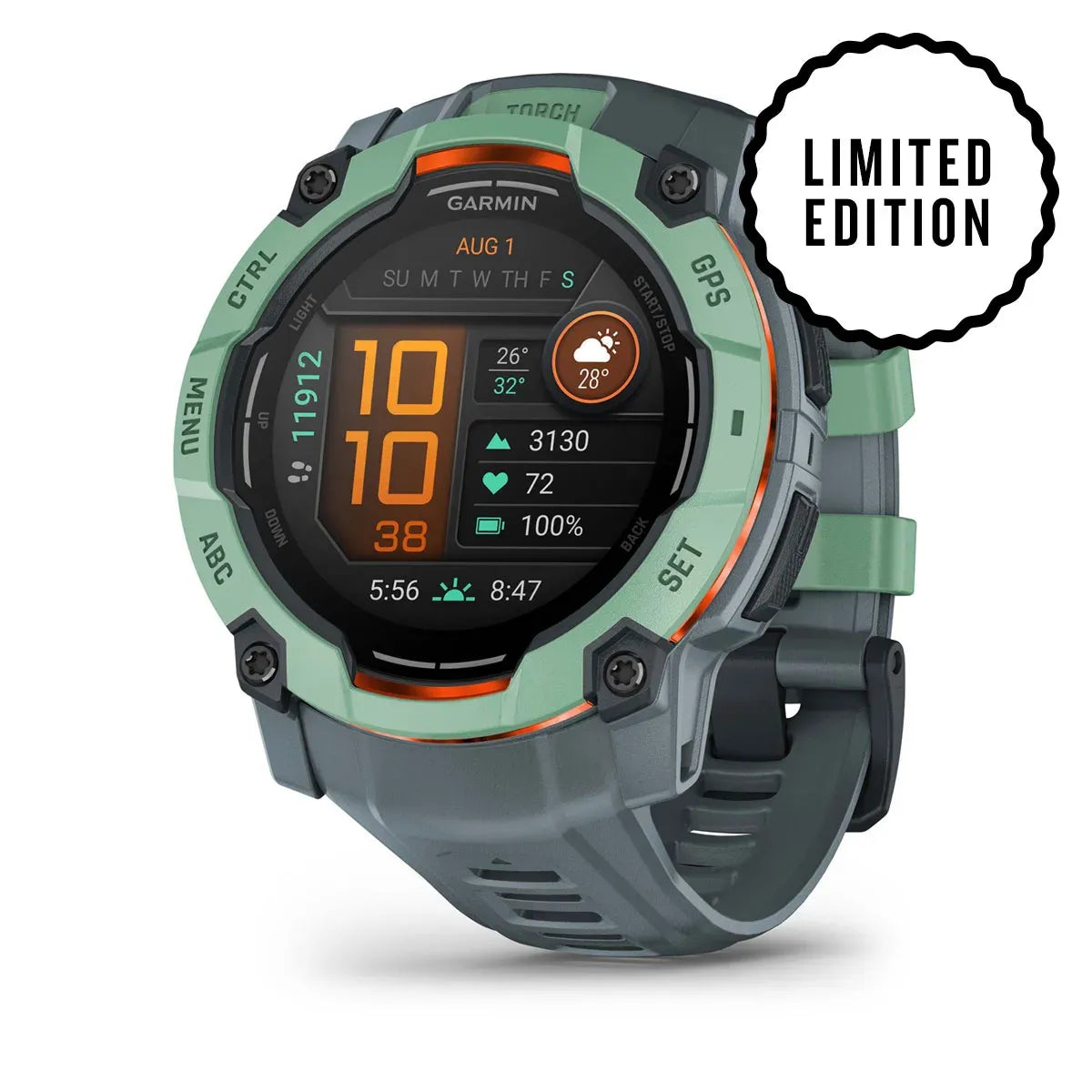 Garmin Instinct 3 AMOLED Neo Tropic Twilight Band 50 mm – side profile with Twilight band (view 6)