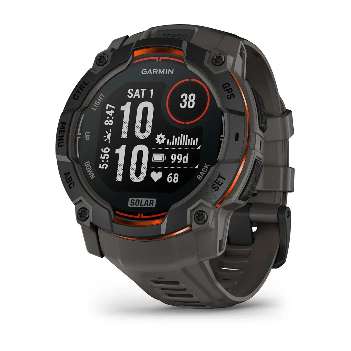 Garmin Instinct 3 Solar Black Charcoal Band 50 mm – top‑down bezel view (view 4)