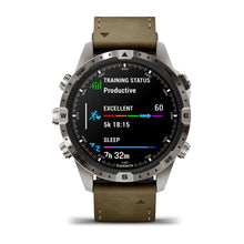 Garmin MARQ Adventurer (Gen 2) smartwatch displaying training status, including metrics for productivity, running performance, and sleep duration.