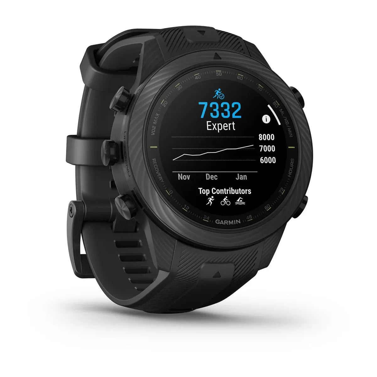 Garmin MARQ Athlete Gen 2 Carbon – side profile with titanium/carbon case