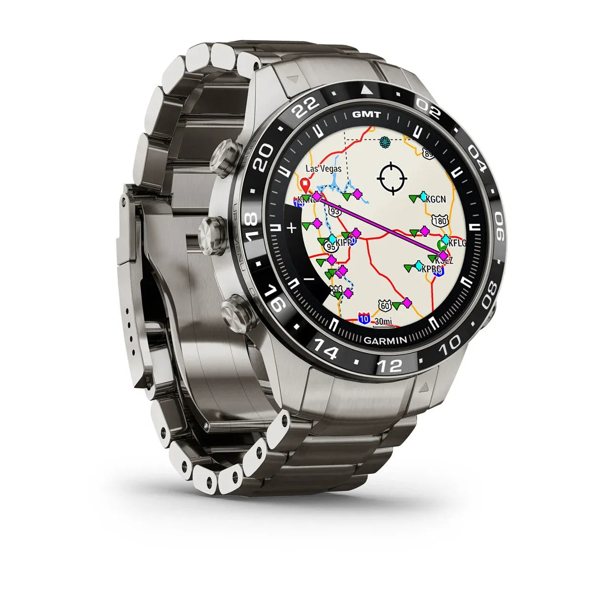 Garmin MARQ Aviator Gen 2 – bezel/crown close-up with GMT scale