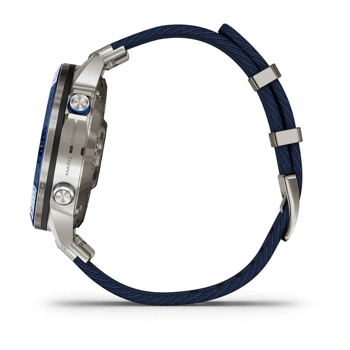Garmin MARQ Captain Gen 2 – front dial hero on blue nylon strap
