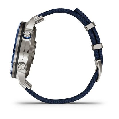 Garmin MARQ Captain Gen 2 – front dial hero on blue nylon strap