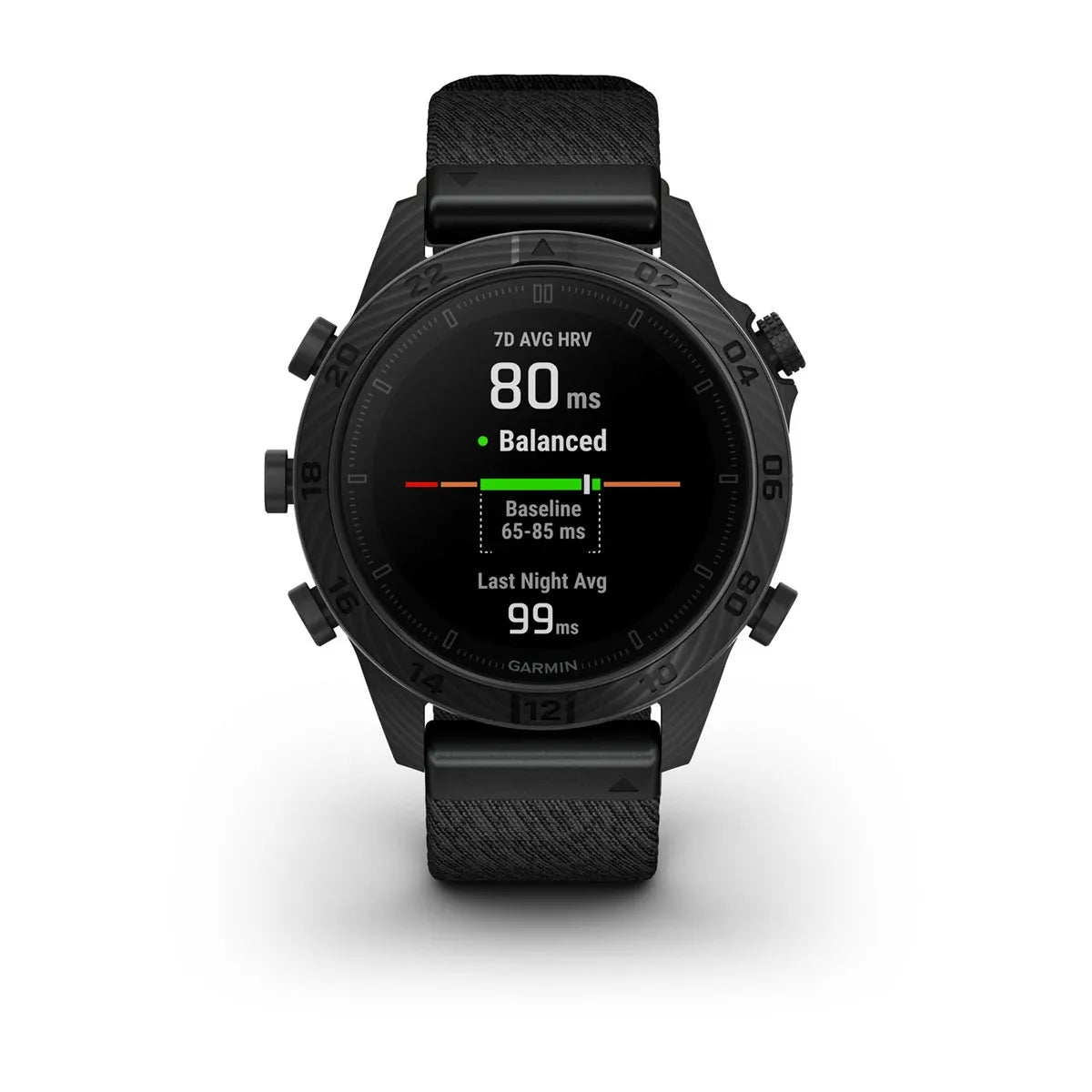 MARQ Commander Gen 2 Carbon Edition – front angle on black nylon band