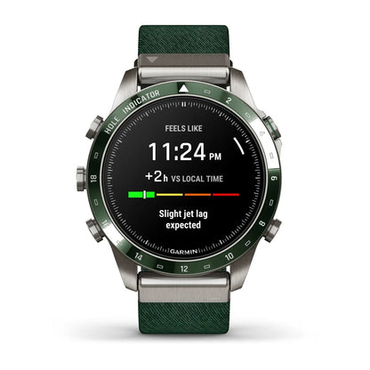 Garmin MARQ Golfer Gen 2 – front hero on textured green strap