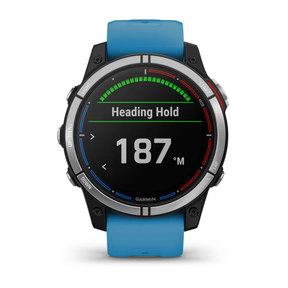 Garmin quatix 7 Standard Edition displaying a heading hold feature with a reading of 187 meters.