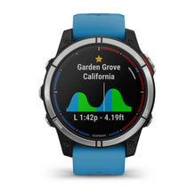 Garmin quatix 7 Standard Edition smartwatch displaying data for Garden Grove, California, including a graph and time information.