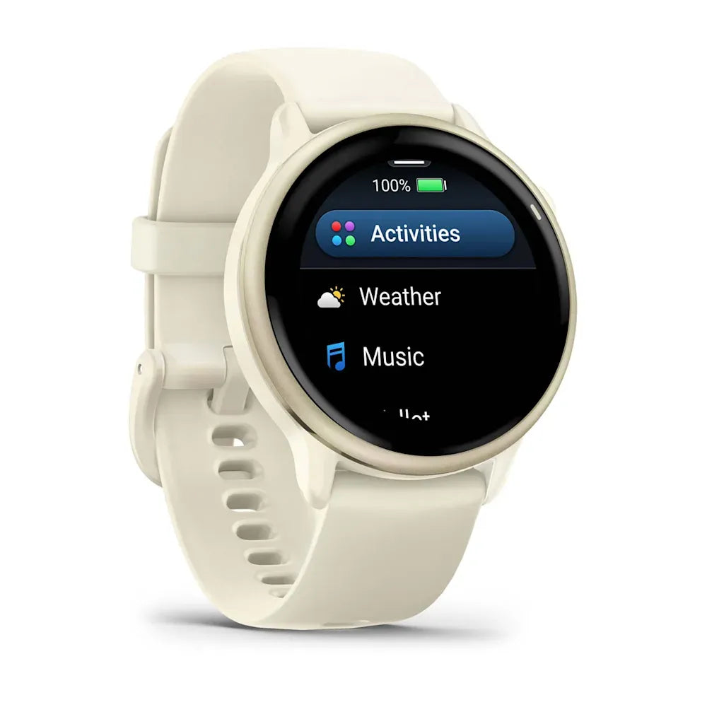 Garmin vívoactive 6 Lunar Gold/Bone – rear sensor and charging ring