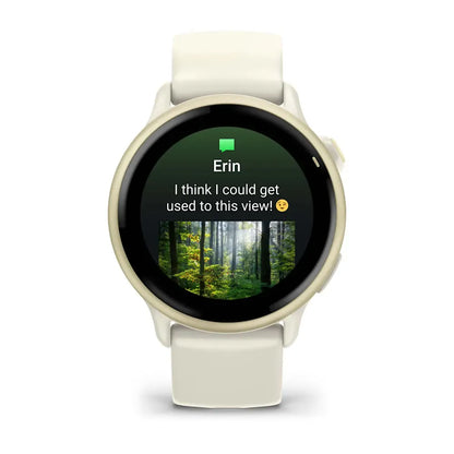 Garmin vívoactive 6 Lunar Gold/Bone – side profile of case