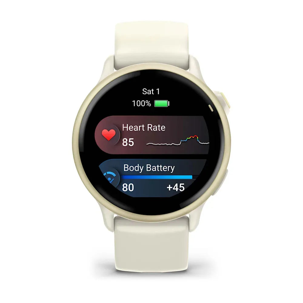 Garmin vívoactive 6 Lunar Gold/Bone – buckle hardware close-up