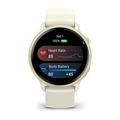 Garmin vívoactive 6 Lunar Gold/Bone – buckle hardware close-up