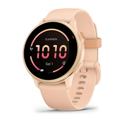 Garmin vívoactive 6 Metallic Pink Dawn – buckle hardware macro