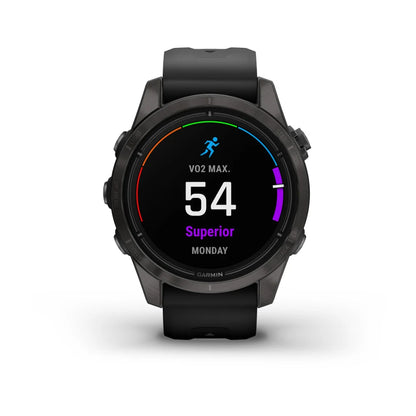 Garmin epix Pro (Gen 2) Sapphire Edition smartwatch displaying VO2 Max score of 54, labeled as Superior for Monday.