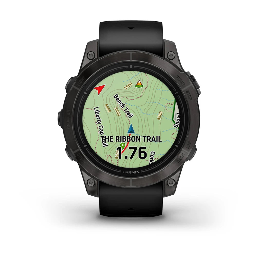 Garmin epix Pro (Gen 2) Sapphire Edition displaying a detailed map of The Ribbon Trail with navigation markers.