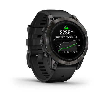 Garmin epix Pro (Gen 2) Sapphire Edition smartwatch displaying current elevation and a graph of elevation data.