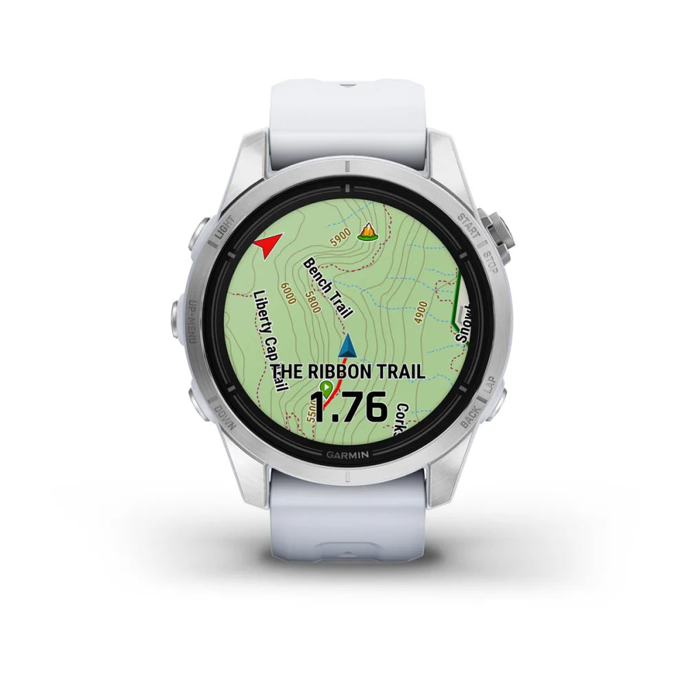 Garmin epix Pro (Gen 2) Standard Edition smartwatch displaying a detailed map of The Ribbon Trail with distance information.