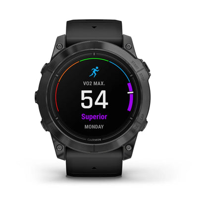 Garmin epix Pro (Gen 2) Standard Edition smartwatch displaying VO2 max score of 54 with 'Superior' rating and the day 'Monday' on a black screen.