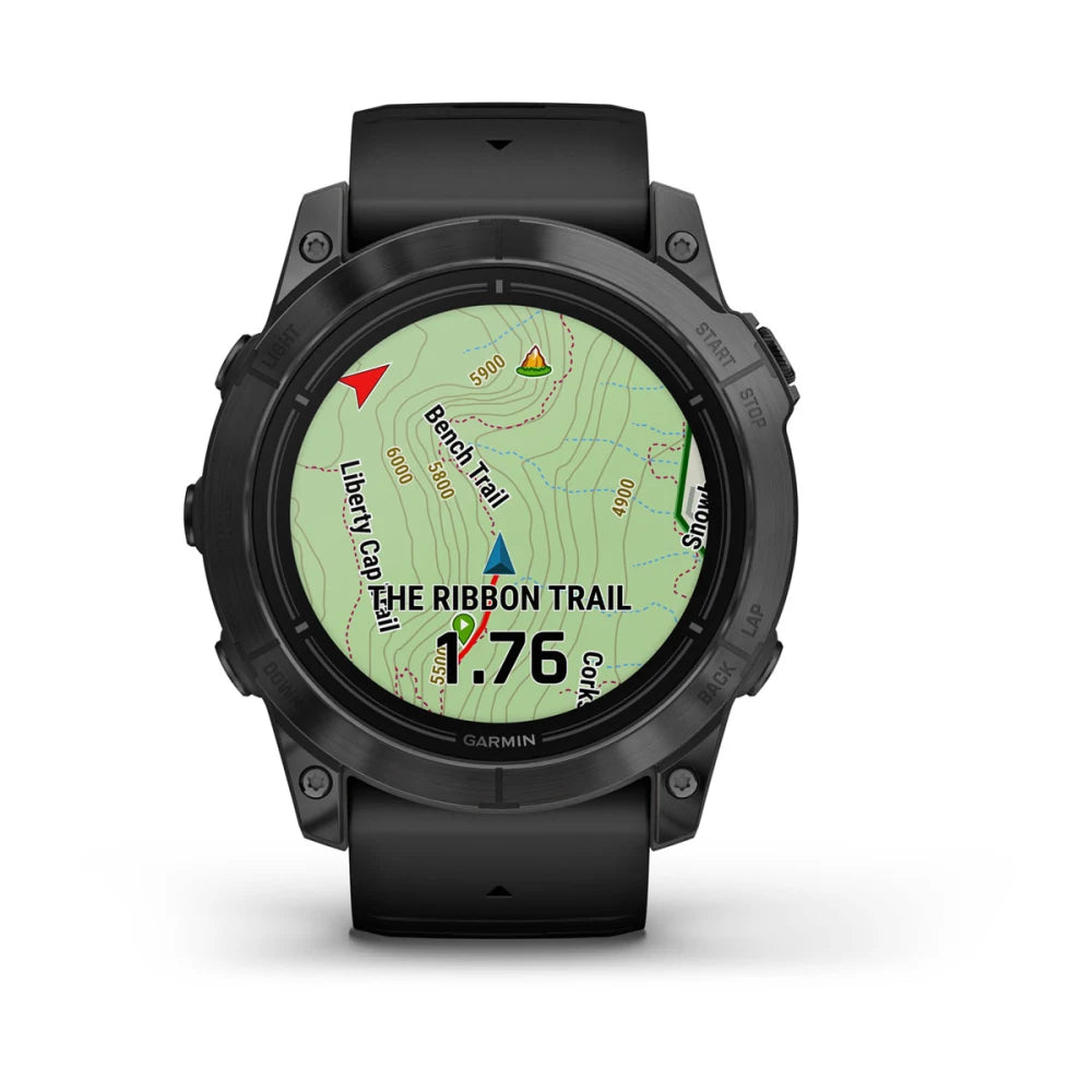Garmin epix Pro (Gen 2) Standard Edition smartwatch displaying a detailed map of The Ribbon Trail with distance information.
