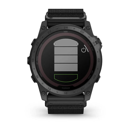 Garmin tactix 7 Pro Ballistics Edition smartwatch displaying a battery status screen.