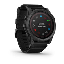 Garmin tactix 7 Pro Edition smartwatch displaying the 'Stealth Mode: On' screen with a black strap.