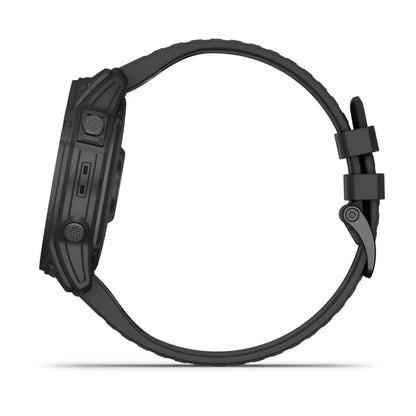 Garmin tactix 7 Standard Edition smartwatch viewed from the side, showcasing its sleek design and buttons.