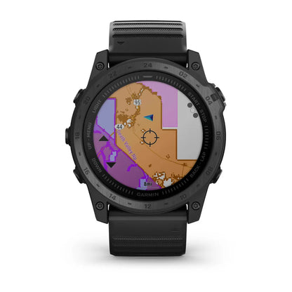 Garmin tactix 7 Standard Edition smartwatch displaying a detailed map interface with navigation features.