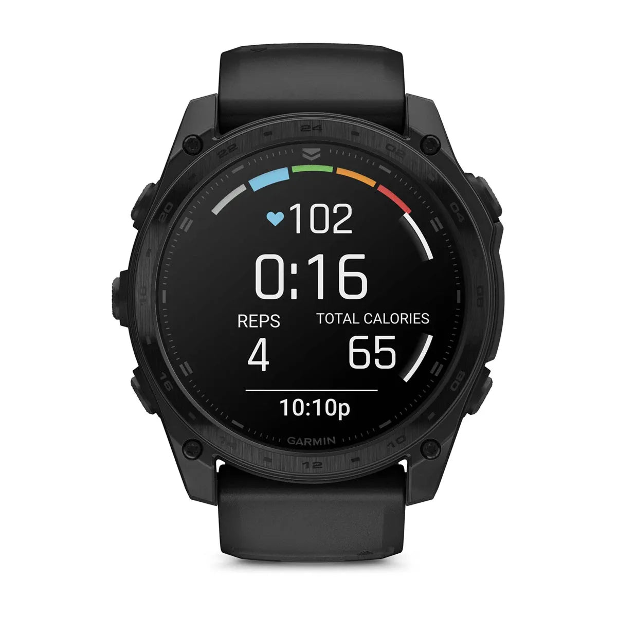 Garmin tactix 8 AMOLED 51 mm Black – front hero view with bright AMOLED display