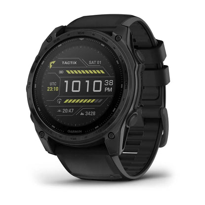 Garmin tactix 8 Solar AB Elite 51 mm Black – rear sensor and charger close‑up