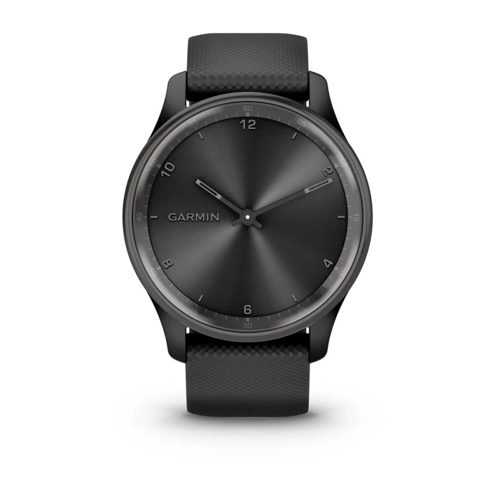 Garmin vivomove Trend smartwatch with a sleek black design and minimalist dial.