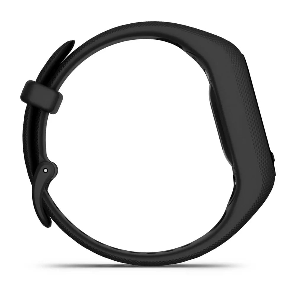 Side view of a Garmin vivosmart 5 fitness tracker in black.