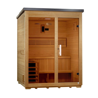 Golden Designs Arlberg 3 Person Traditional Flat Roof Outdoor Sauna - right angle view