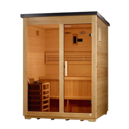 Golden Designs Arlberg 3 Person Traditional Flat Roof Outdoor Sauna - left angle view