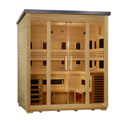 Golden Designs Gargellen 5 Person Hybrid Flat Roof Outdoor Sauna - left angle view