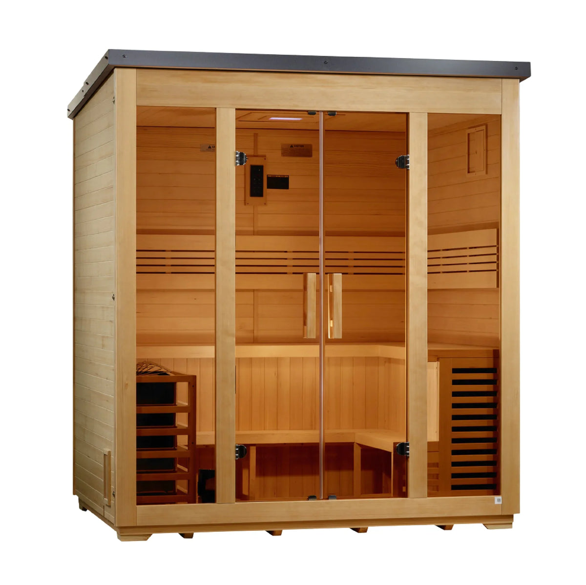 Golden Designs Vorarlberg 5 Person Traditional Flat Roof Outdoor Sauna - left angle view